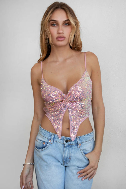 Fleurty Sequin Cami Top Pink - Style Delivers