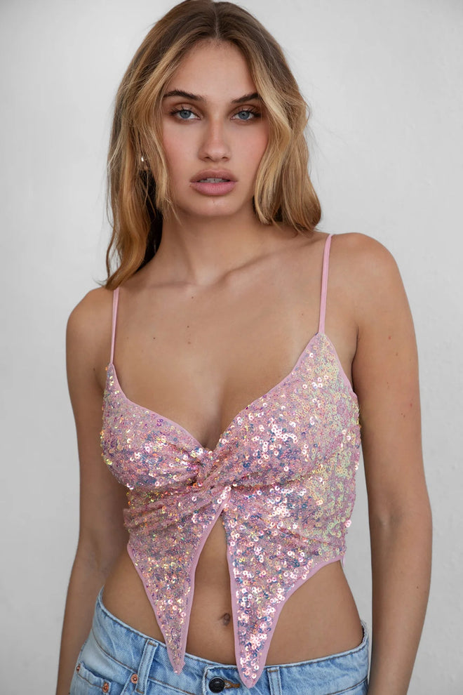 Fleurty Sequin Cami Top Pink - Style Delivers