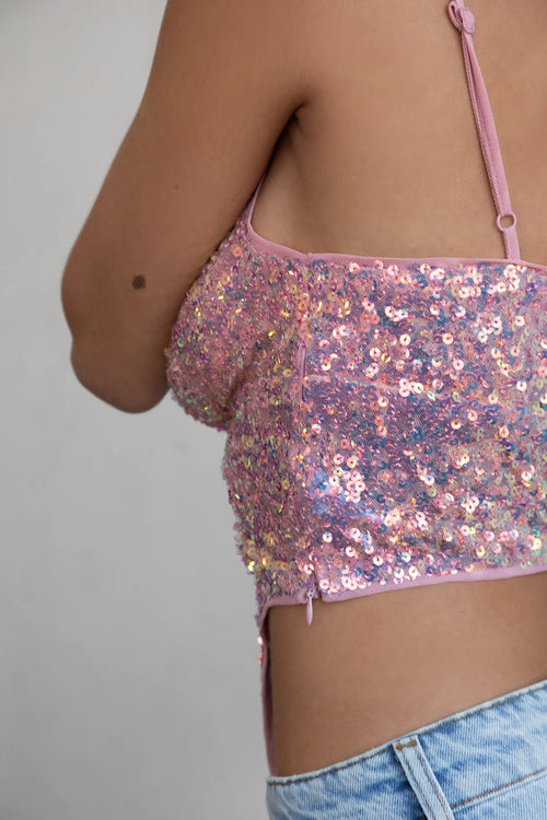 Fleurty Sequin Cami Top Pink - Style Delivers