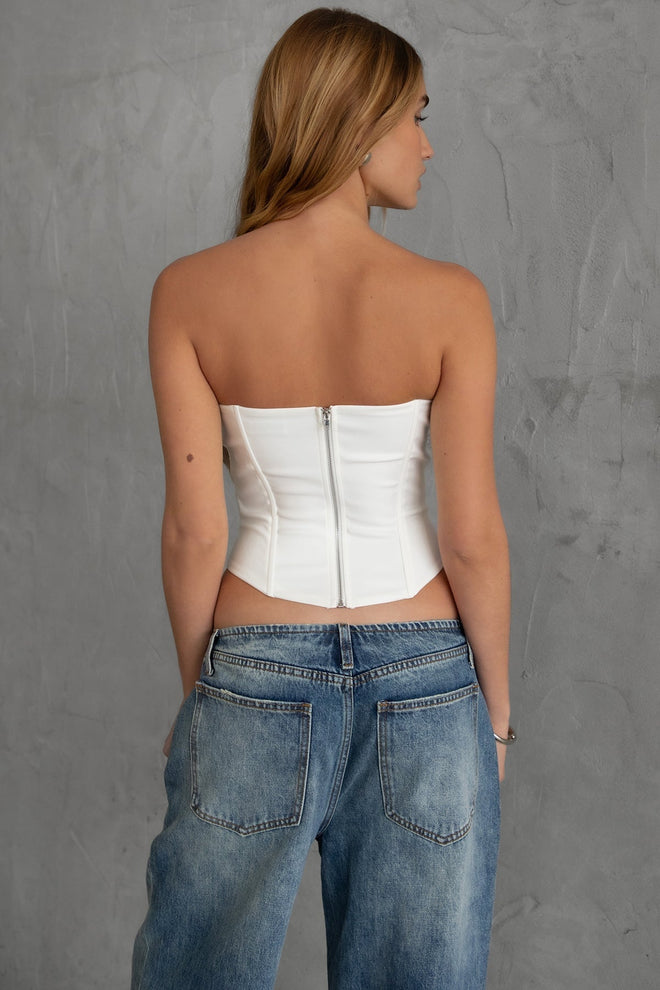 Karmen Strapless Bow Corset Top White - Style Delivers