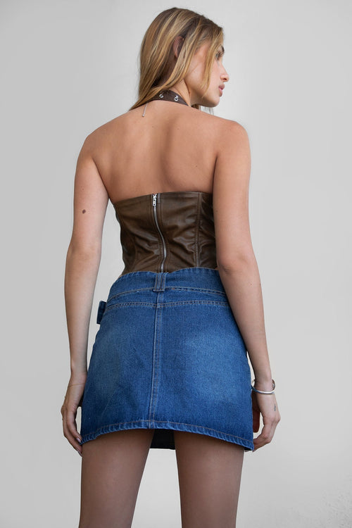 Dixy P/U Leather Corset Top Brown - Style Delivers