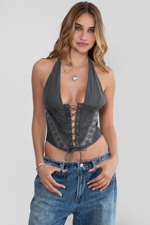 AURELIE Halter Top Grey - Style Delivers