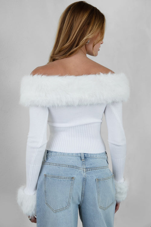 Izabel Faux Fur Knit Top White - Style Delivers