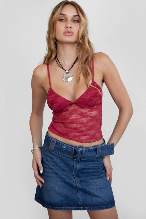 Skarlet Lace Cami Top Burgundy - Style Delivers