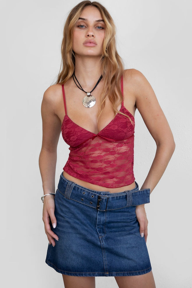 Skarlet Lace Cami Top Burgundy - Style Delivers