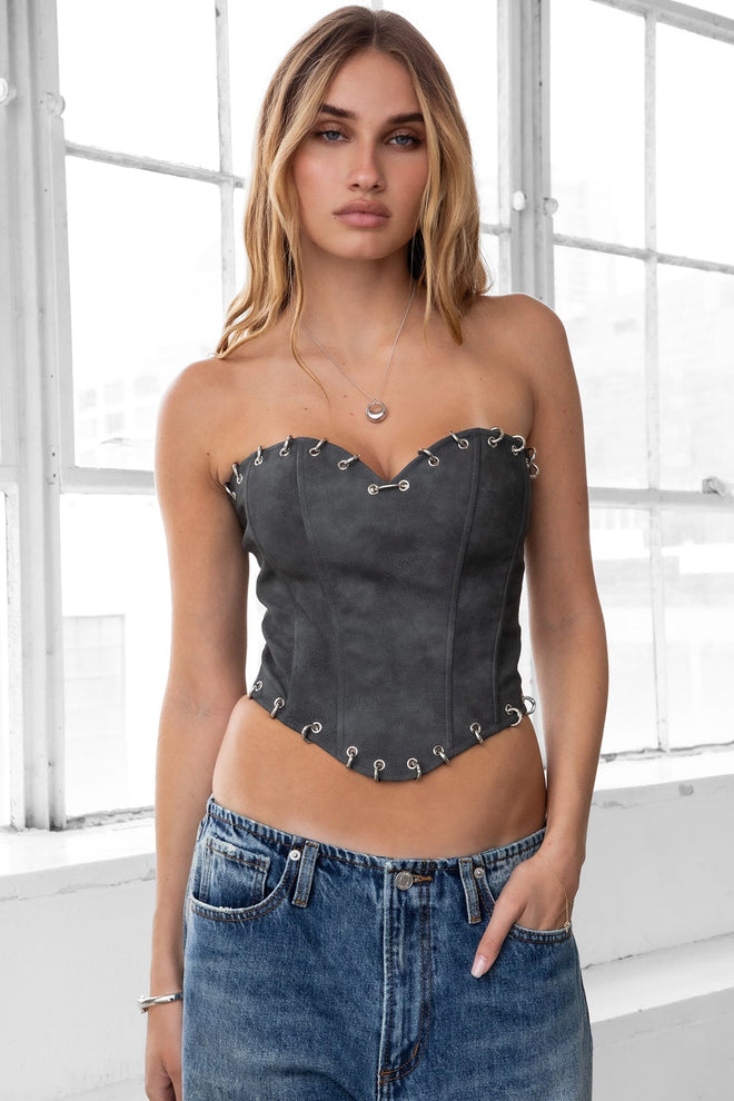 Nycole Leather Corset Top Black - Style Delivers