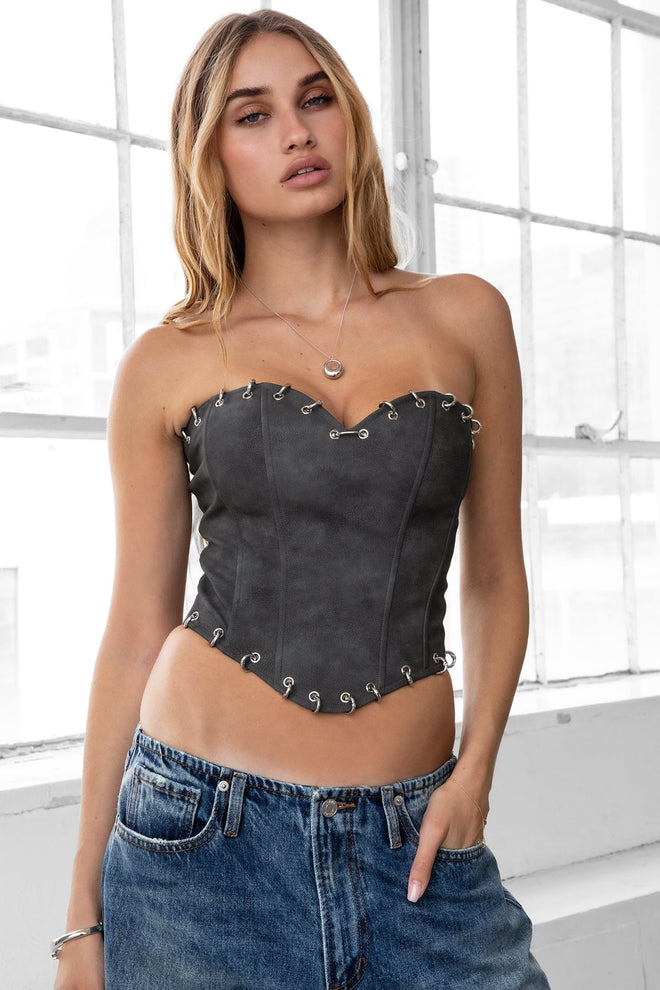 Nycole Leather Corset Top Black - Style Delivers