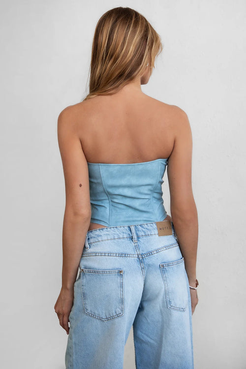 Nycole Leather Corset Top Light Blue - Style Delivers