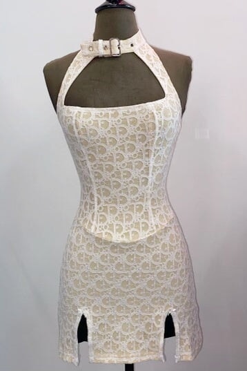 Thessy Mesh Print Mini Dress White - Style Delivers