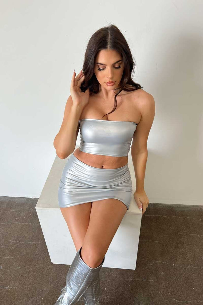 Silver Sittin On Top of the World P/U Bandeau Crop Top - Style Delivers
