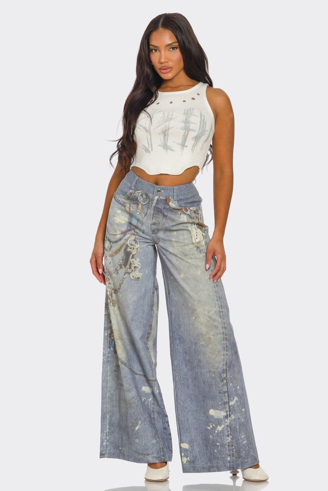 Make a Wish Print Denim Jeans - Style Delivers