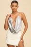 On the Low Sequin Chain Cowl Top Silver Tops luxxel 