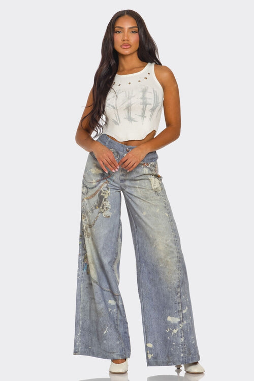 Make a Wish Print Denim Jeans - Style Delivers