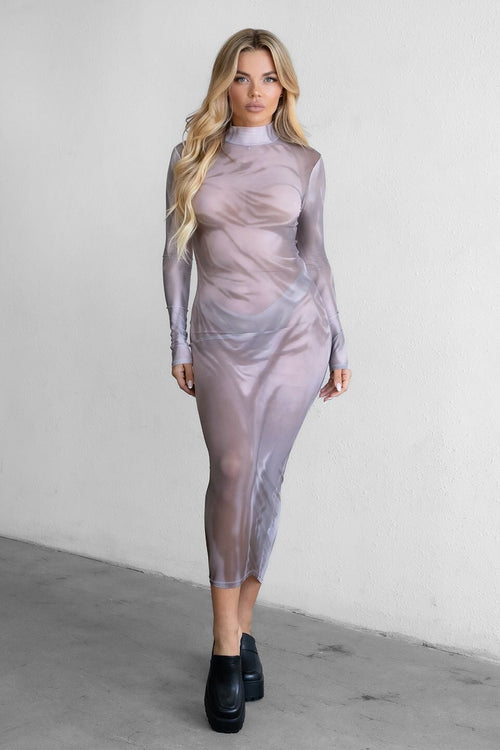 mistress print mesh maxi dress - Style Delivers