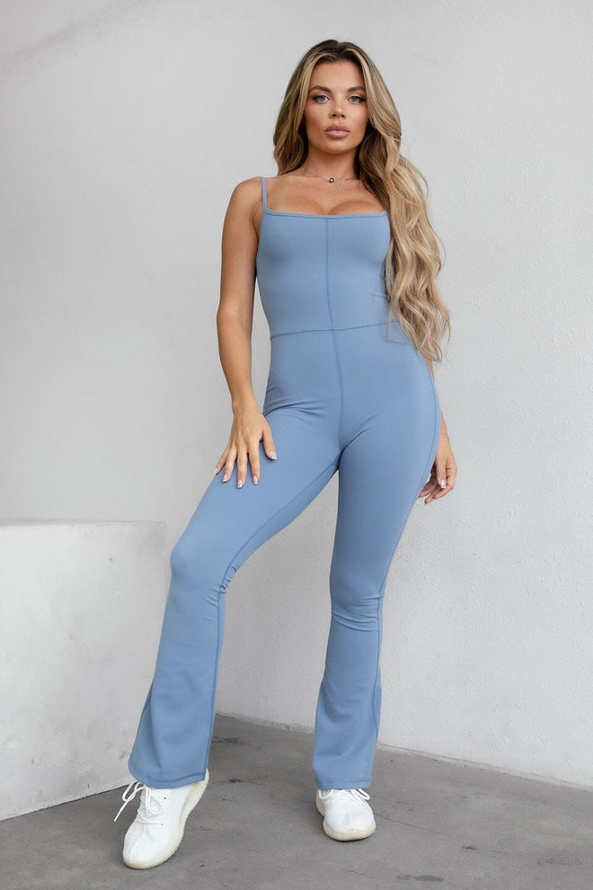 Juicy Second Skin Flare Leg Open Back Jumpsuit Blue - Style Delivers
