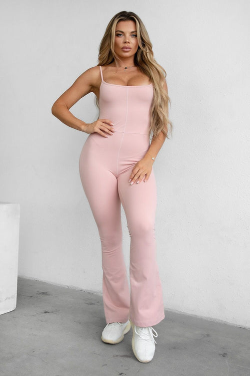 Juicy Second Skin Flare Leg Open Back Jumpsuit Blush - Style Delivers