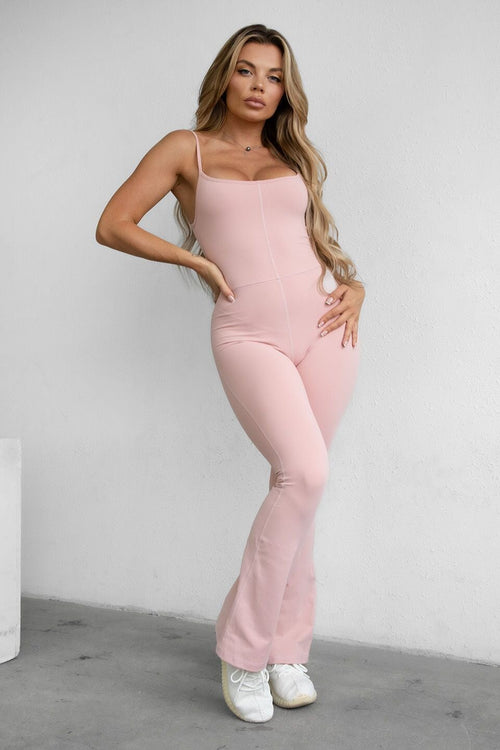 Juicy Second Skin Flare Leg Open Back Jumpsuit Blush - Style Delivers