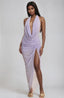 Malika Mesh Ruched Rhinestone Maxi Dress Lilac - Style Delivers