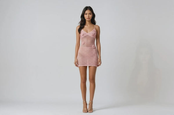 Camilla Crochet Mini Dress Baby Pink ** - Style Delivers