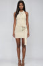 Merci Halter Cowl Neck Mini Dress Beige - Style Delivers