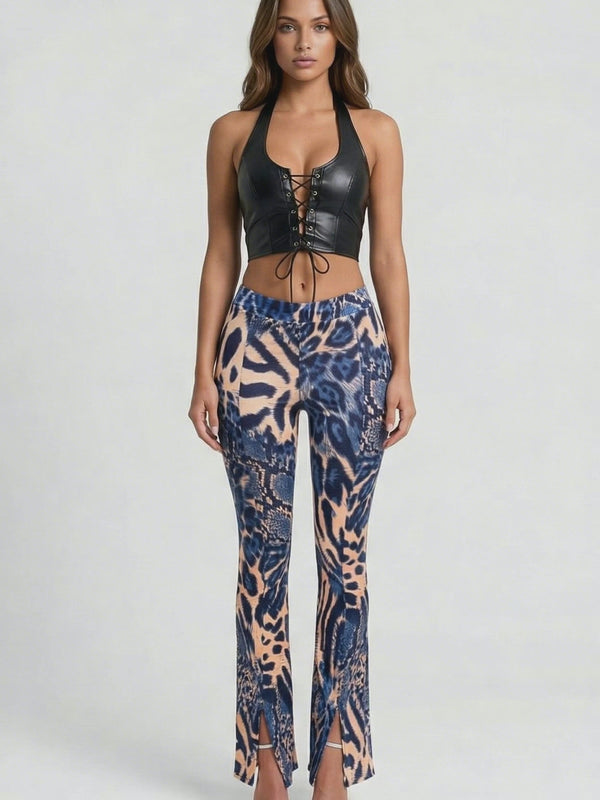 Basic Instinct Low Rise Pants Blue Print - Style Delivers