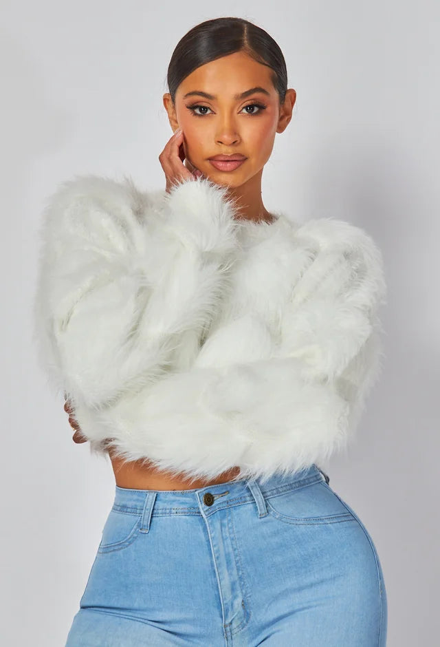 Warm It Up Fuzzy Cropped Sweater Ivory Tops May Pink 