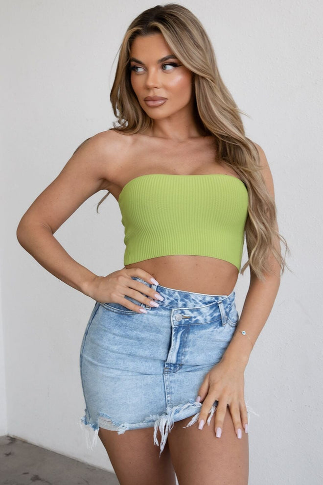 Nema Ribbed Knit Bandeau Top Chartruesse - Style Delivers