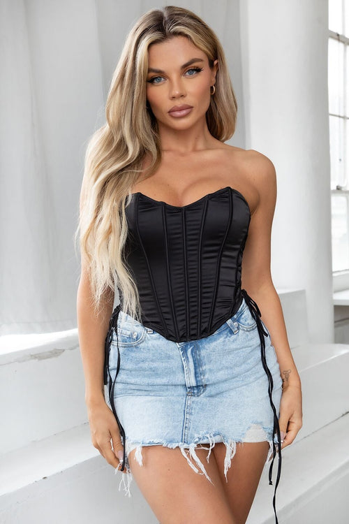 Palazzo Satin Bustier Top Black - Style Delivers