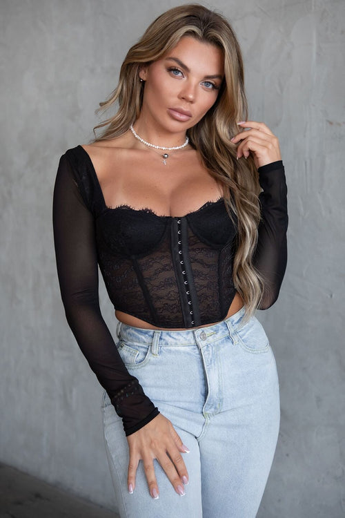 Danica Long sleeve Lace Mesh Corset - Style Delivers