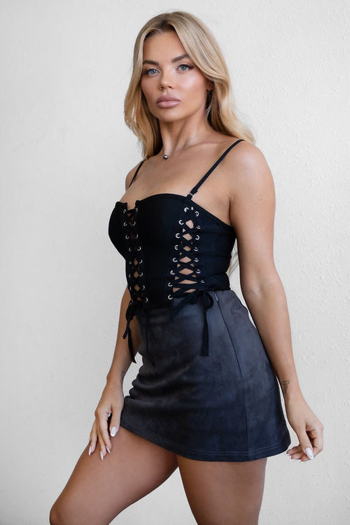 Tied Bandage Top Corset Top Black - Style Delivers