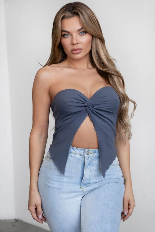 Tart Strapless Twist Knotted Top Charcoal - Style Delivers