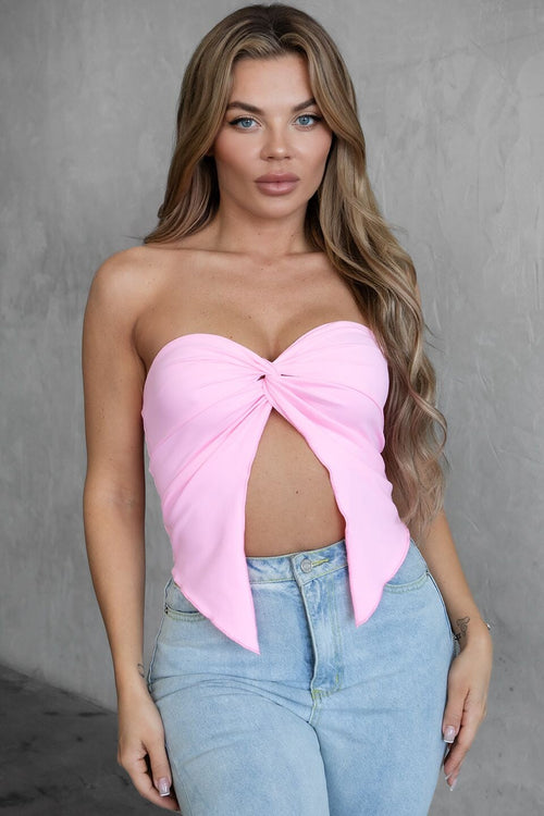 Tart Strapless Twist Knotted Top Pink - Style Delivers