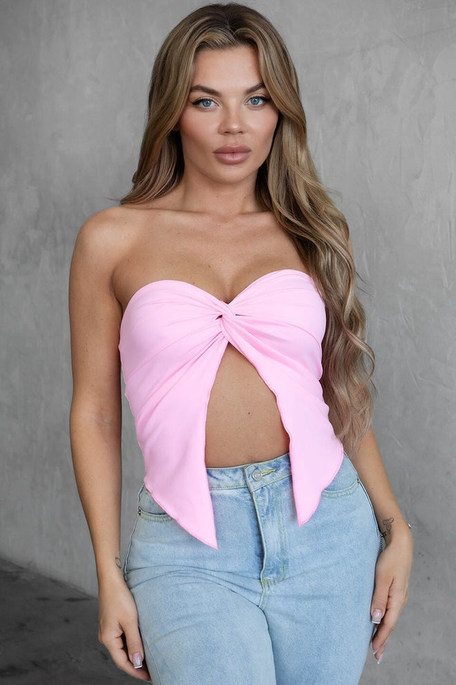 Tart Strapless Twist Knotted Top Pink - Style Delivers