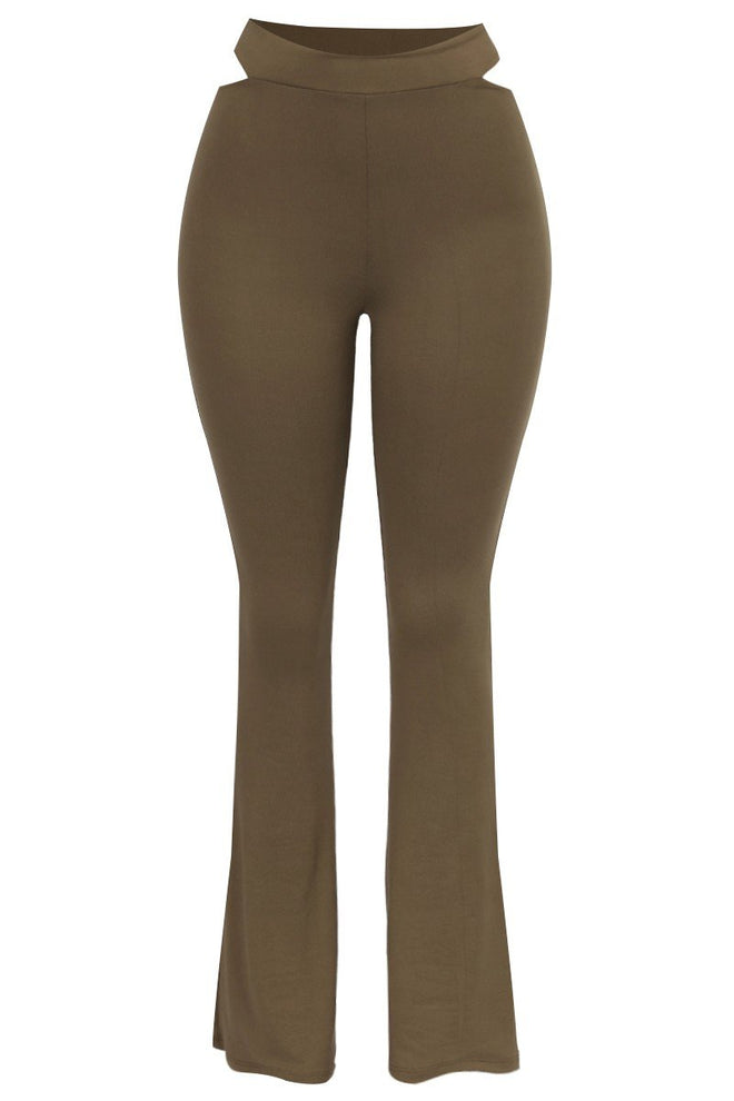 Waist Cut Out Flare Pants Brown - Style Delivers
