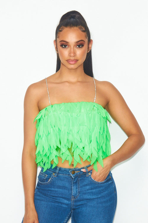 Brianna Feather Crop Top Neon Green - Style Delivers