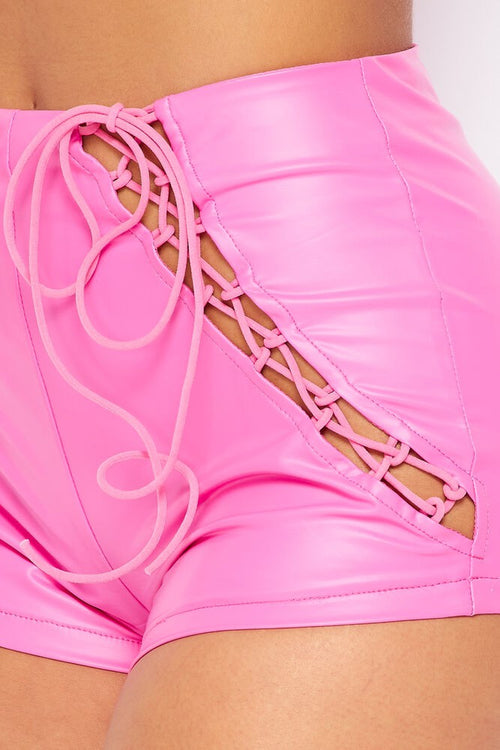 Tempting Her P/U Lace Up Shorts Pink - Style Delivers