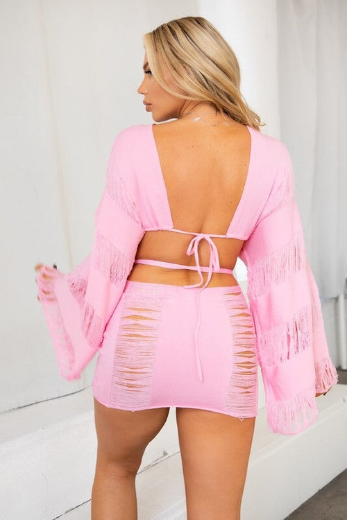 Slave For You Distressed Two Piece Set Pink - Style Delivers