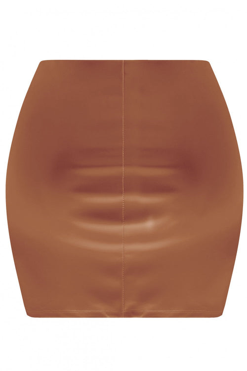 Split Decision Faux Leather Mini Skirt Camel - Style Delivers