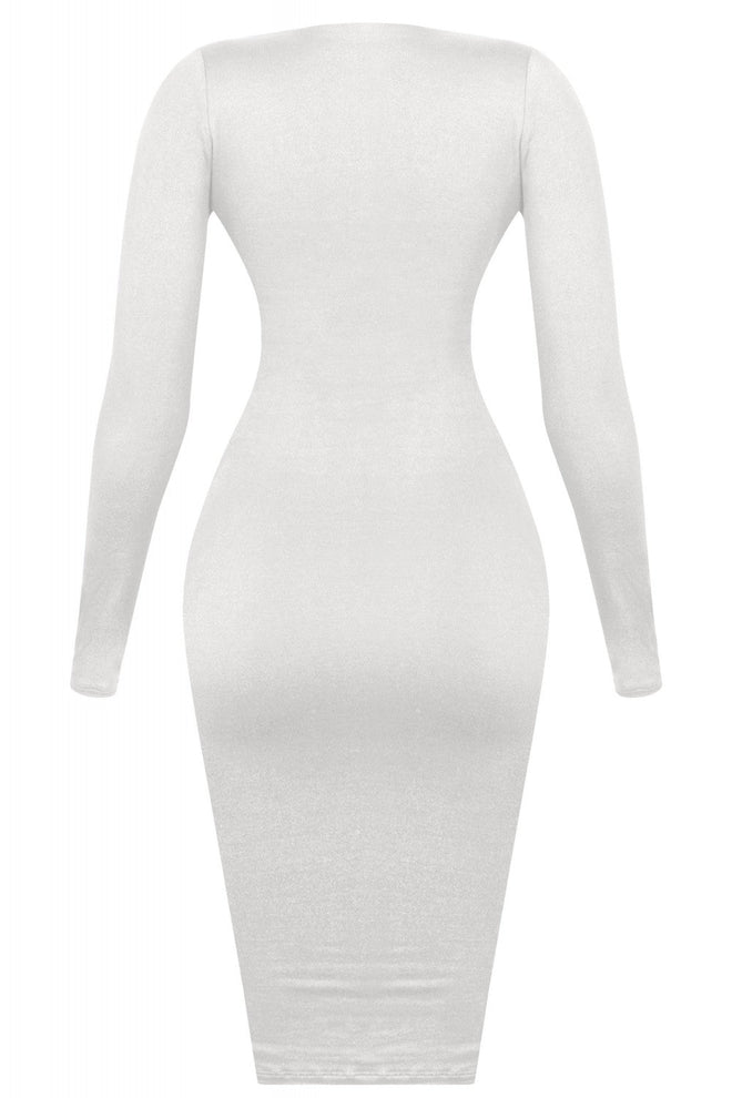 Charlee Deep V Long Sleeve Midi Dress Off White - Style Delivers