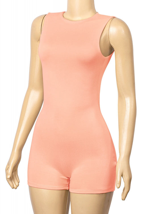Sweet Kiss Sleeveless Crew Neck Solid Romper Peach - Style Delivers