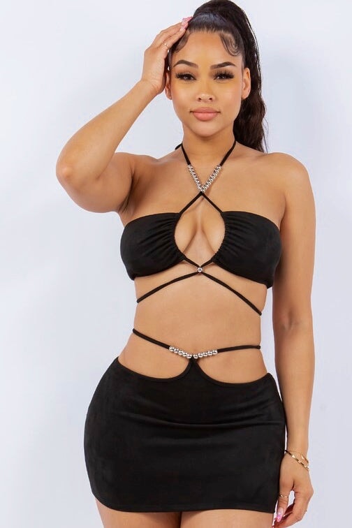 Body Groove Faux Suede Two Piece Set Black - Style Delivers