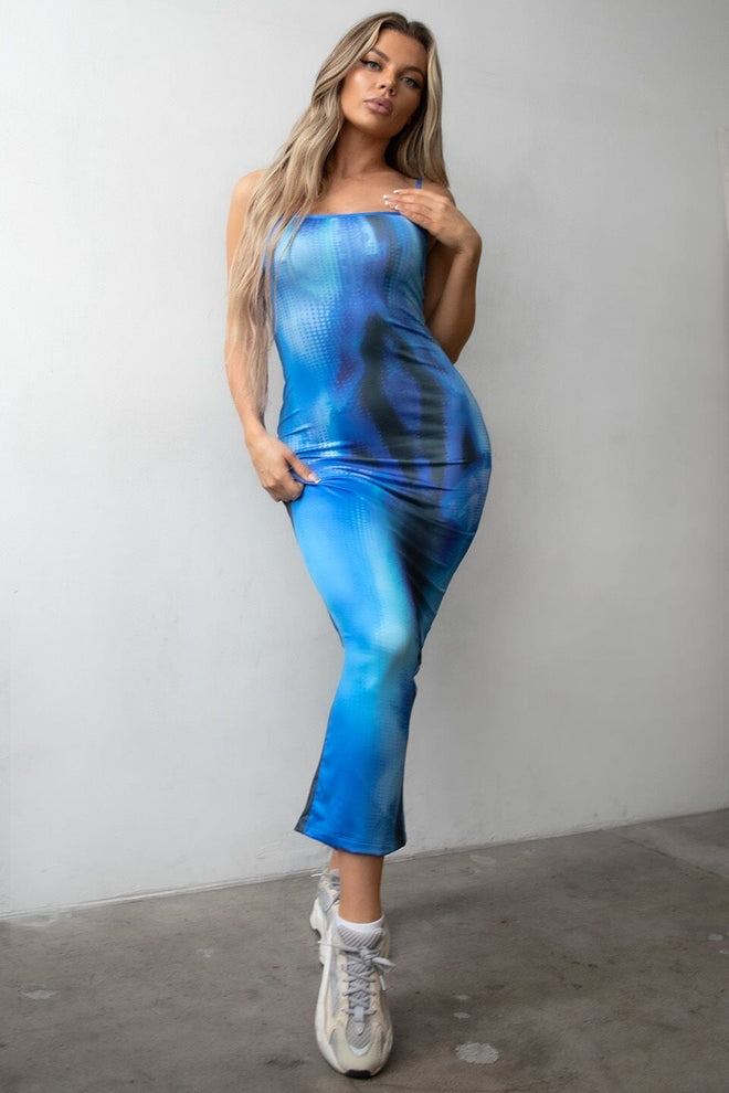 Fresca Mesh Print Maxi Dress Blue - Style Delivers