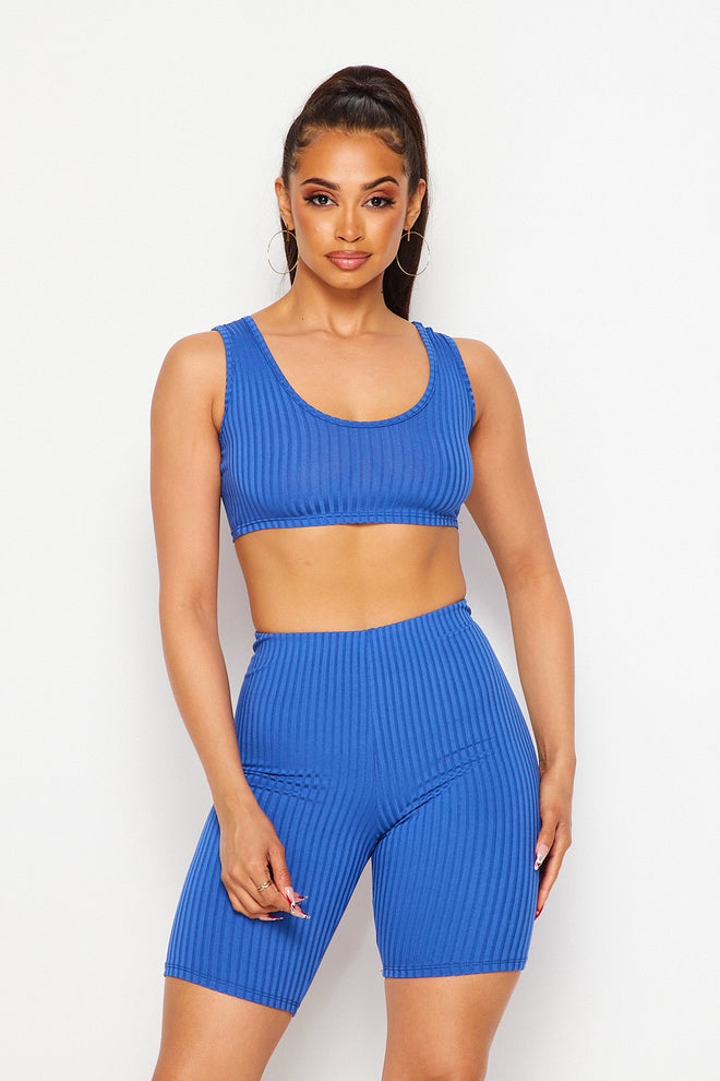 Trackin It Knit Two Piece Biker Set Royal Blue - Style Delivers