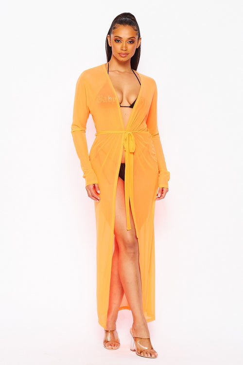 Minaj Long Mesh Cover Up Orange - Style Delivers