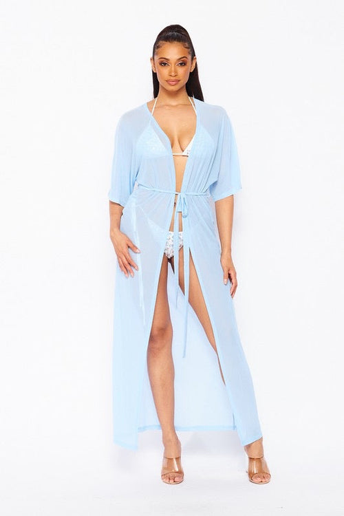 Pound The Alarm Mesh Cardigan Baby Blue - Style Delivers