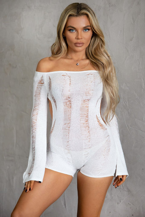 Maldives Long Sleeve Ladder Knit Romper White - Style Delivers