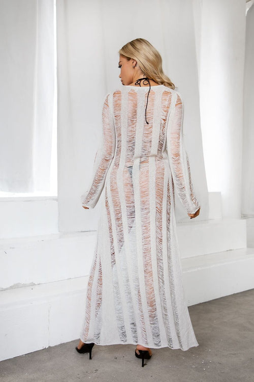 Breeze Ladder Knit Detail Maxi Duster Oatmeal - Style Delivers