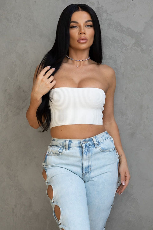 Nema Ribbed Knit Bandeau Top Cream - Style Delivers