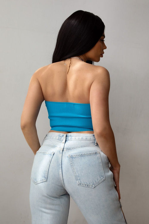 Nema Ribbed Knit Bandeau Top Ibiza Blue - Style Delivers